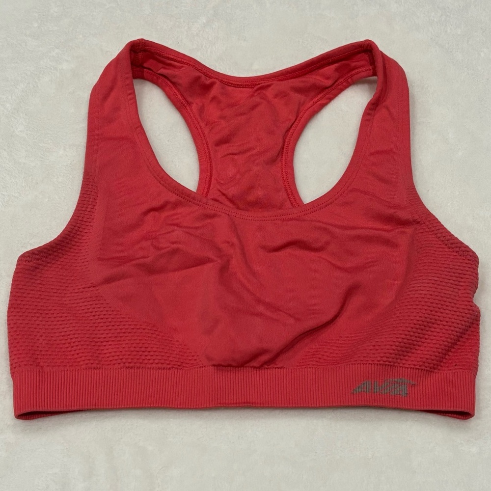 AVIA Women’s Workout Racerback Sports Bra - peachy orange, size S